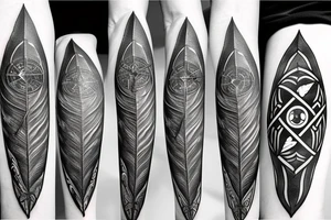 3d Fantasy compass pierced with viking style arrow with feathers tattoo idea