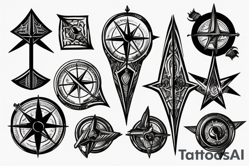 3d Fantasy compass pierced with viking style arrow tattoo idea 3d Fantasy compass pierced with viking style arrow tattoo idea