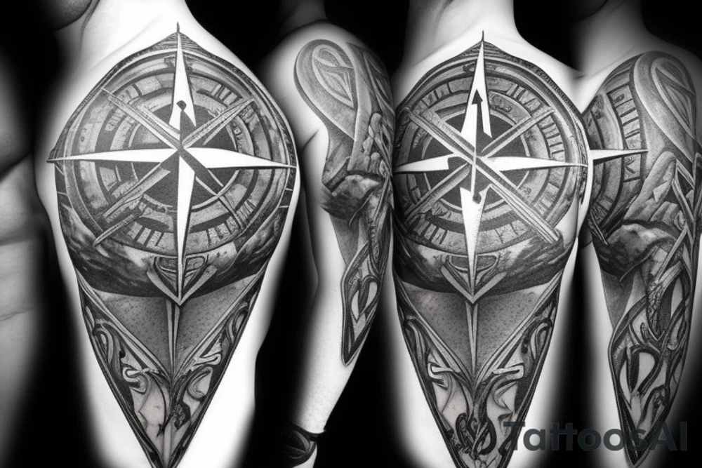 3d Fantasy compass pierced with viking style arrow tattoo idea 3d Fantasy compass pierced with viking style arrow tattoo idea