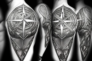 3d Fantasy compass pierced with viking style arrow tattoo idea