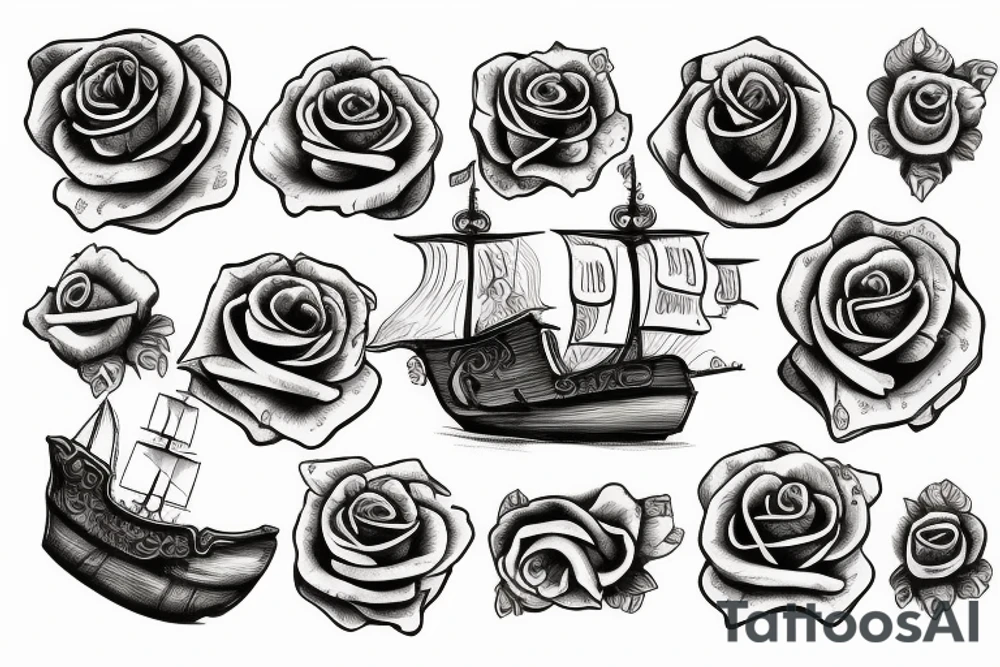 pirate ship rose tattoo idea