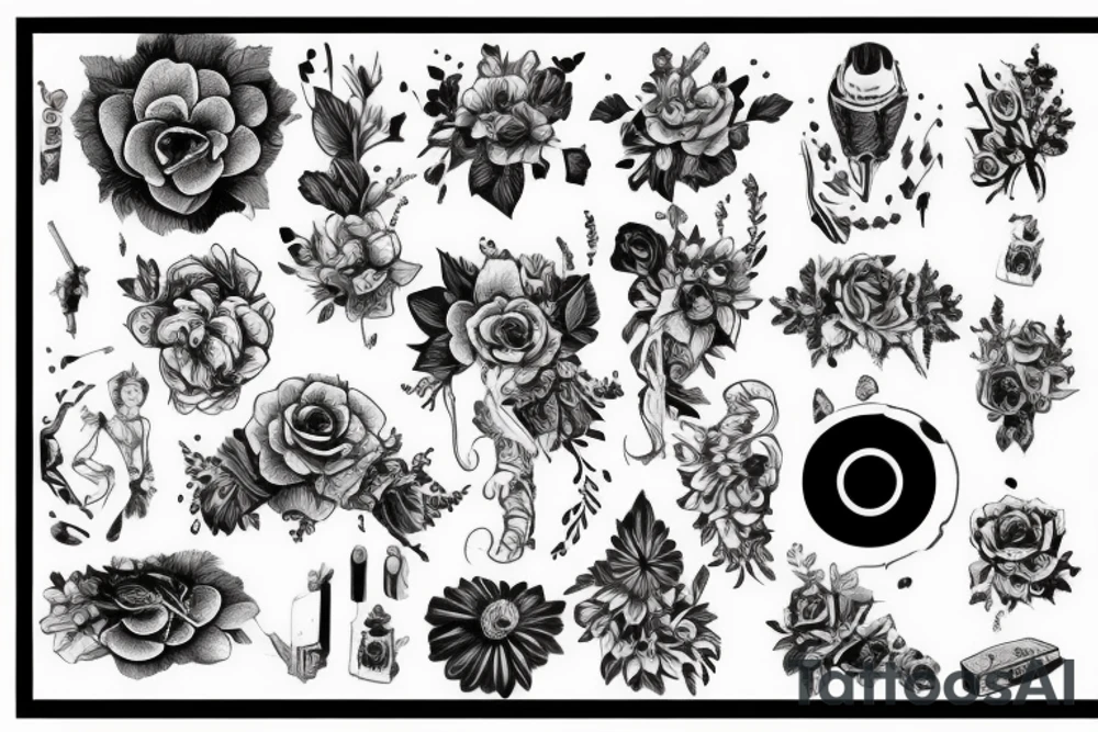 Цветок пион линия полоса tattoo idea