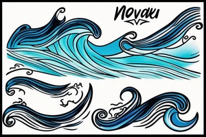 The name Maverick with ocean waves that have been outlined in a Maui theme tattoo idea