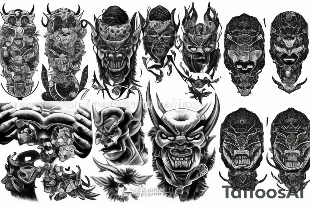 Mask cybernetic demon oni tattoo idea