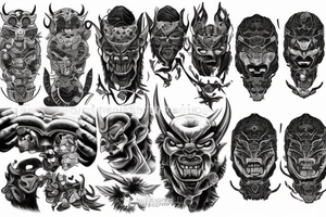 Mask cybernetic demon oni tattoo idea