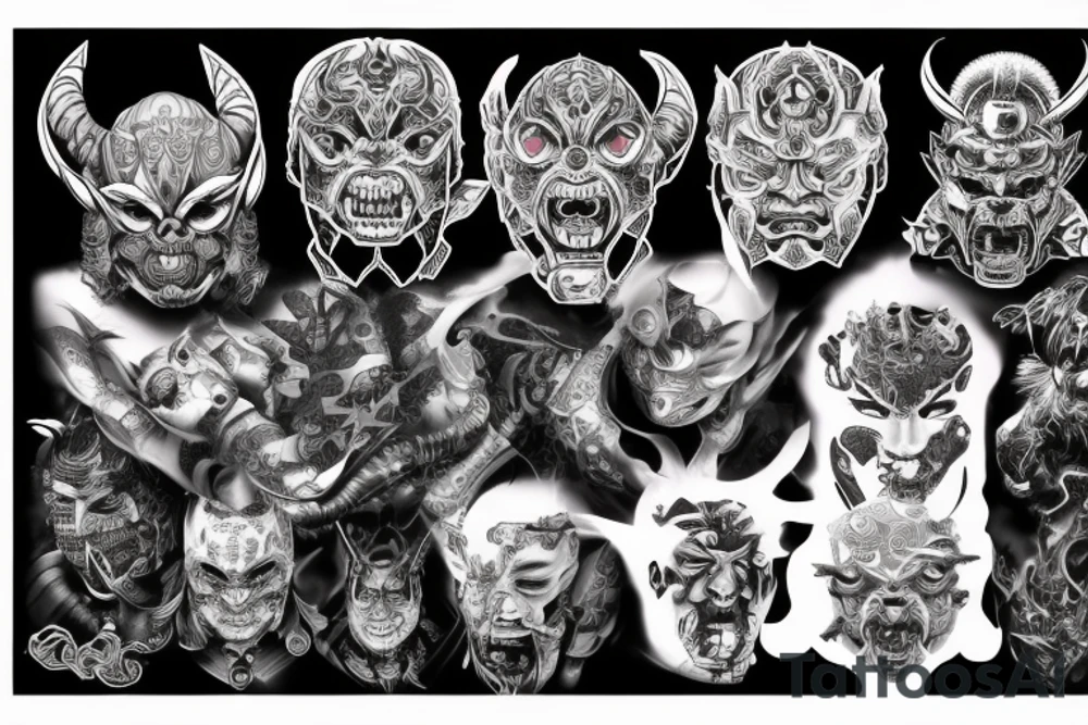 Mask cybernetic demon oni tattoo idea