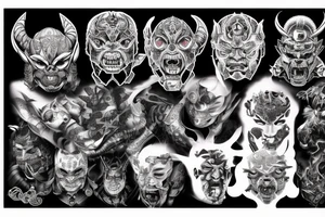 Mask cybernetic demon oni tattoo idea
