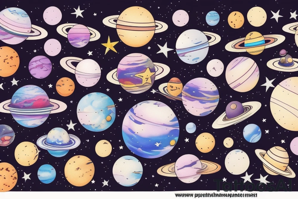 Planets with galaxy in the background tattoo idea