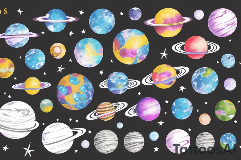 Planets with galaxy in the background tattoo idea