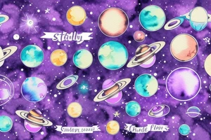 Violet galaxy system with planets for forearm tattoo idea
