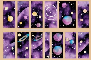 Violet galaxy system with planets for forearm tattoo idea