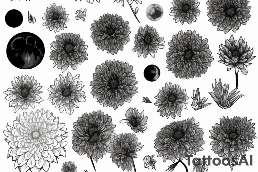 Chrysanthemum in a Waxing Gibbous moon tattoo idea