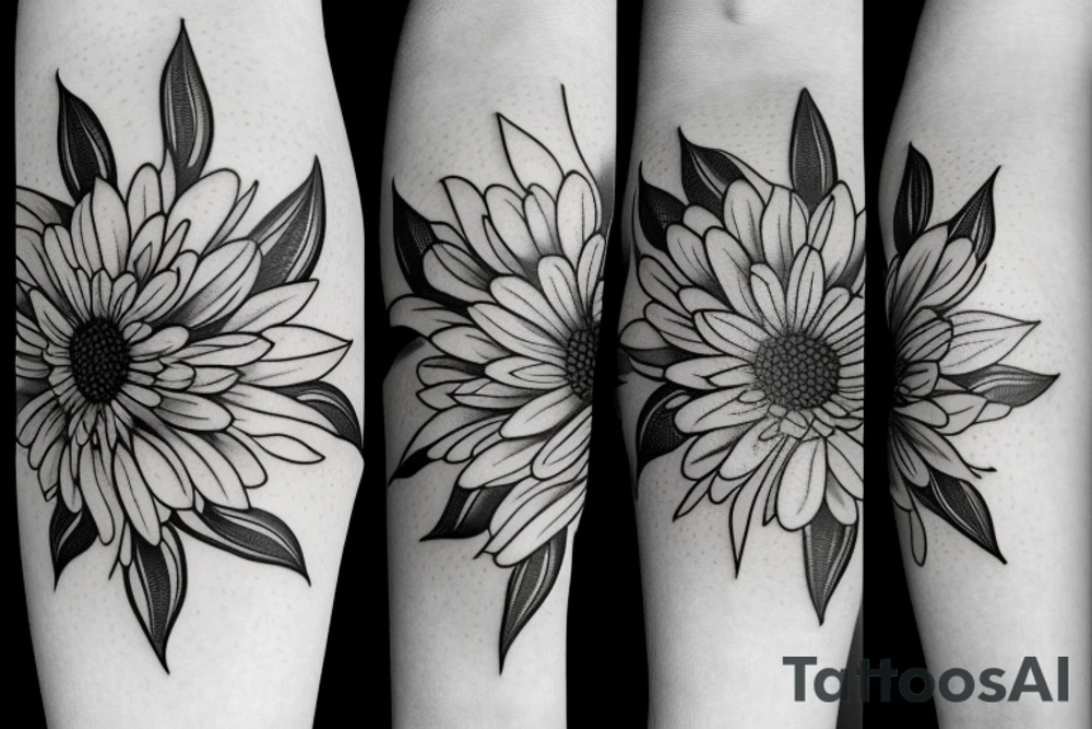 Chrysanthemum on a stem in a Waxing Gibbous moon tattoo idea