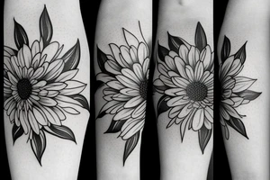 Chrysanthemum on a stem in a Waxing Gibbous moon tattoo idea