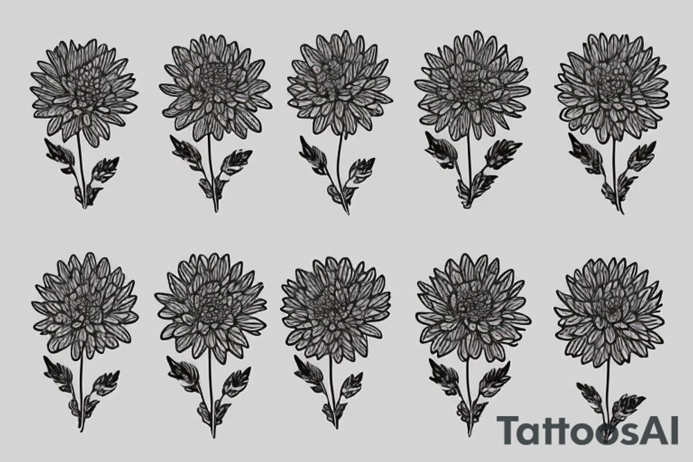 Chrysanthemum on a stem in a Waxing Gibbous moon tattoo idea