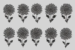 Chrysanthemum on a stem in a Waxing Gibbous moon tattoo idea