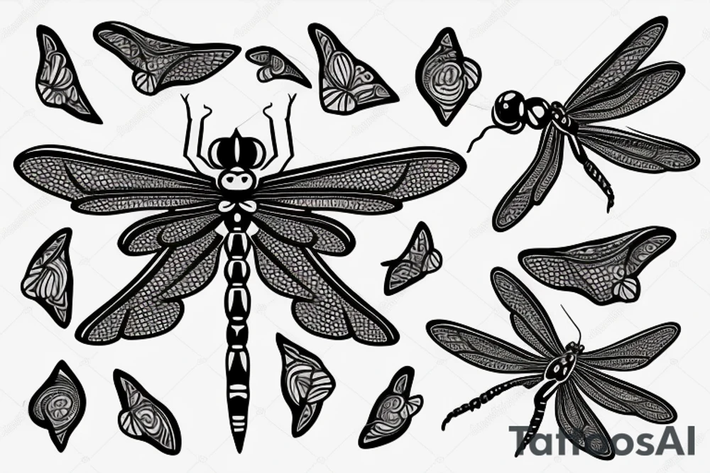 symmetric Drawing of a dragonfly tattoo idea
