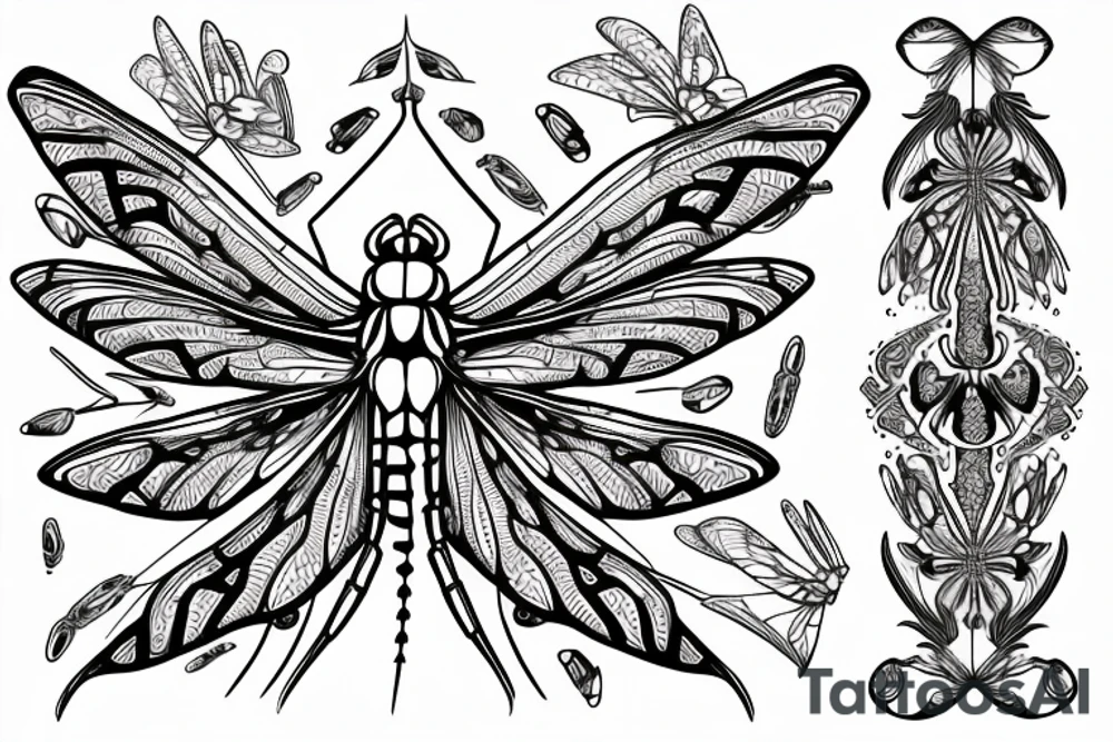 symmetric Drawing of a dragonfly tattoo idea