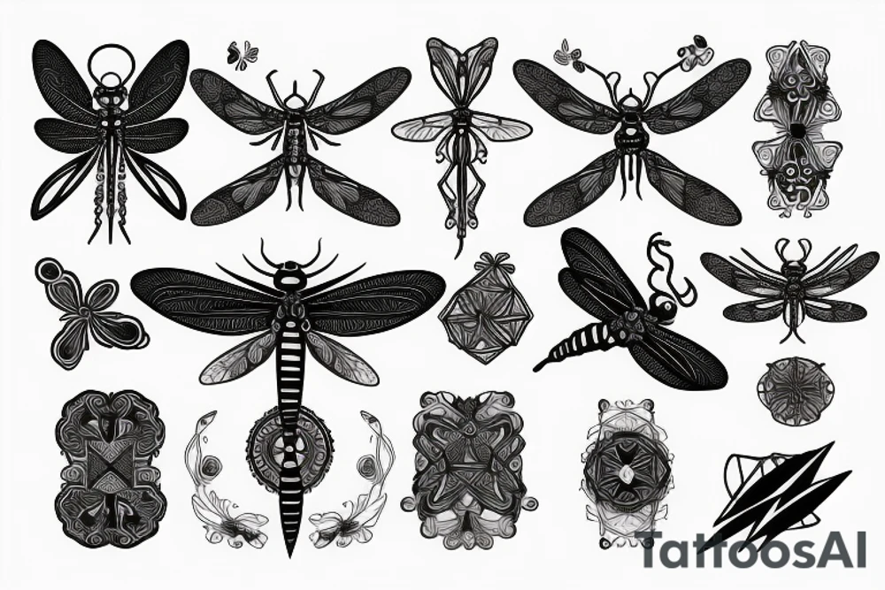 dragonfly, occult, geometric drawing, tattoo idea