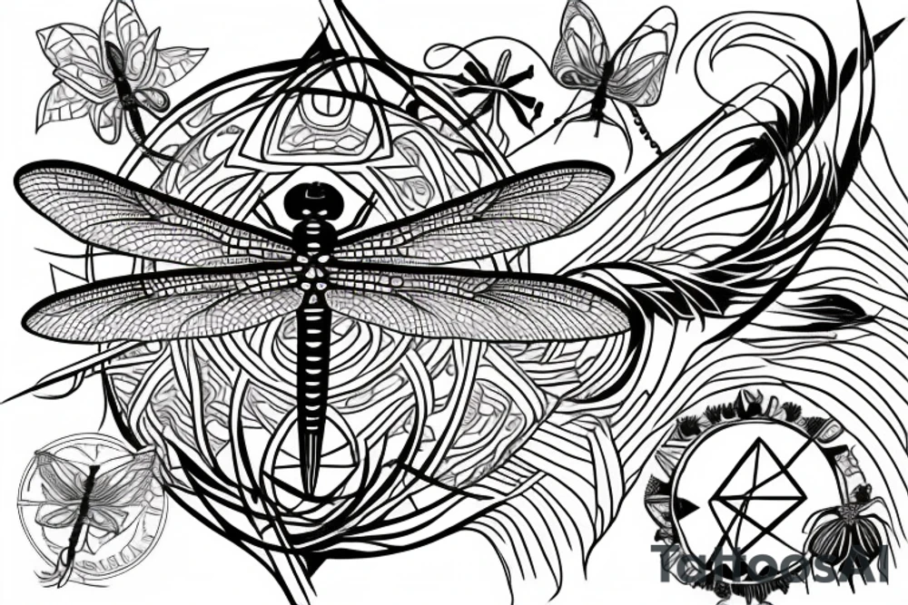 dragonfly, occult, geometric drawing, fineline tattoo idea dragonfly, occult, geometric drawing, fineline tattoo idea