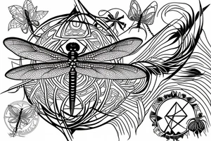 dragonfly, occult, geometric drawing, fineline tattoo idea