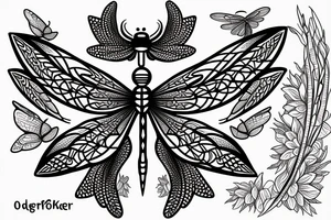 dragonfly, occult, geometric drawing, fineline tattoo idea