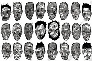 Face of a man with multiple identities, lost in space and time, broken, torn, fragmented alone and scared tattoo idea