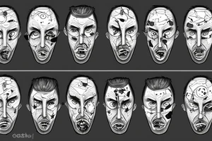 Face of a man with multiple identities, lost in space and time, broken, torn, fragmented alone and scared tattoo idea