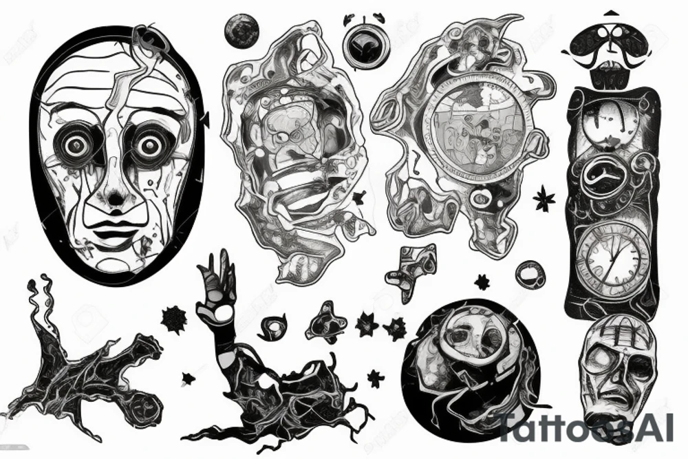 a man with multiple identities, lost in space and time, broken, torn, fragmented alone and scared tattoo idea