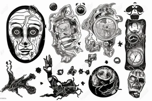 a man with multiple identities, lost in space and time, broken, torn, fragmented alone and scared tattoo idea