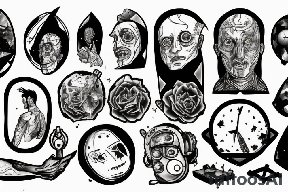 a man with multiple identities, lost in space and time, broken, torn, fragmented alone and scared tattoo idea