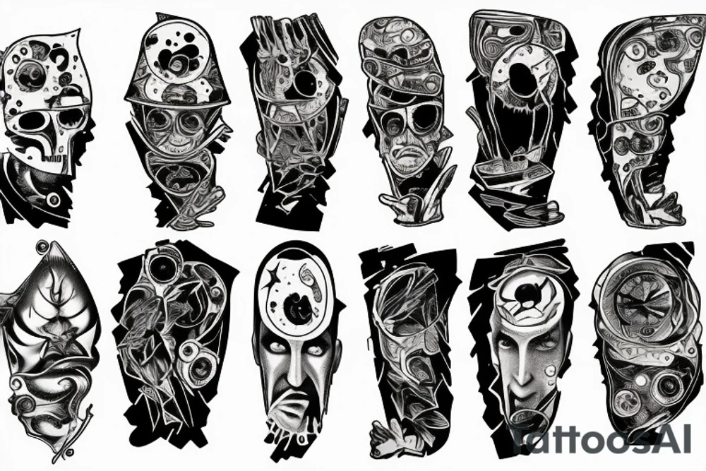 a man with multiple identities, lost in space and time, broken, torn, fragmented alone and scared tattoo idea