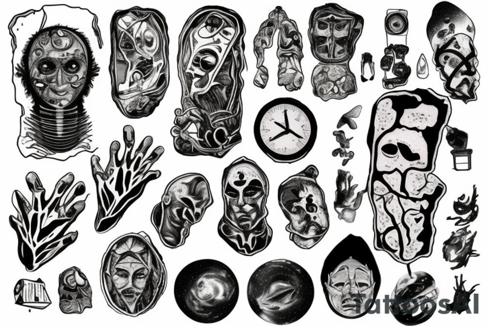 a man with multiple identities, lost in space and time, broken, torn, fragmented alone and scared tattoo idea