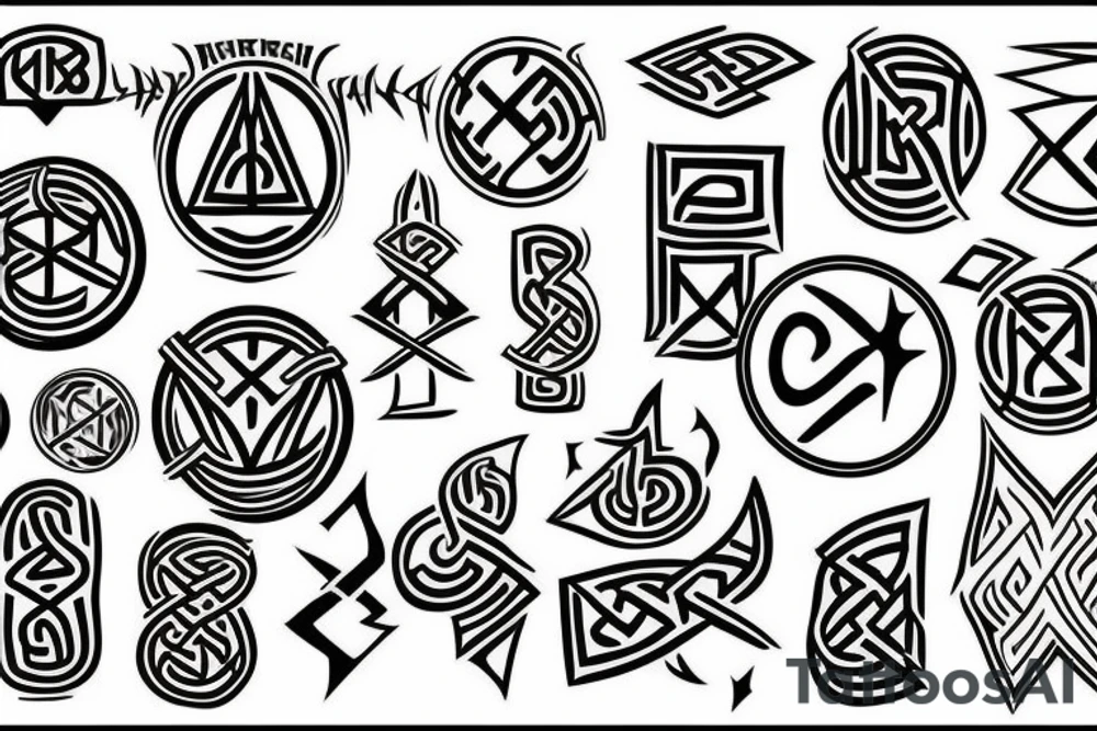 Norse, runes, trees, shadow half sleeve tattoo idea