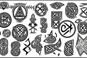Norse, runes, trees, shadow half sleeve tattoo idea
