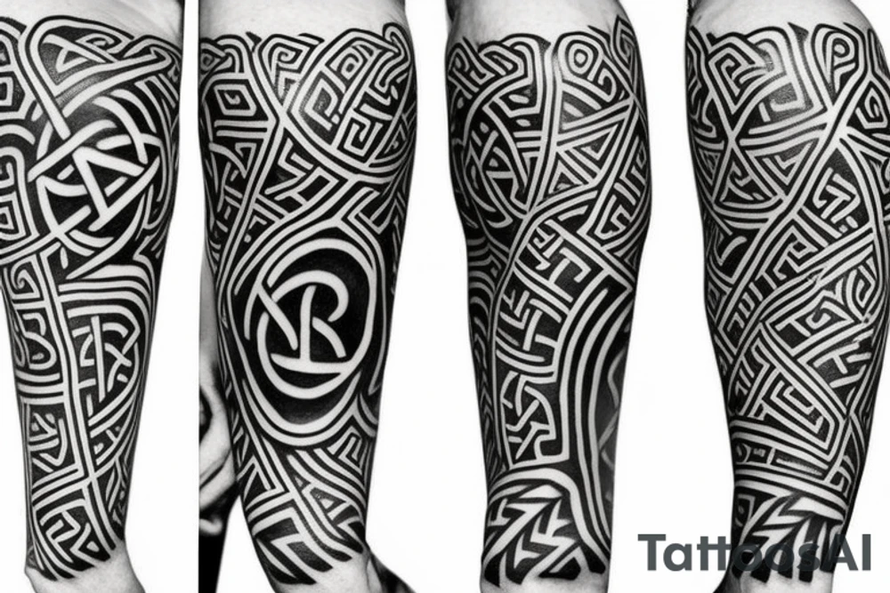 Norse, runes, trees, shadow half sleeve tattoo idea