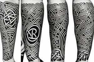 Norse, runes, trees, shadow half sleeve tattoo idea