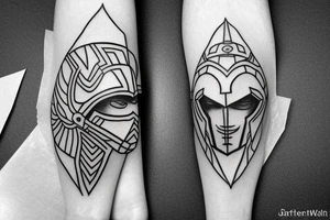 spartan helmet geometrical simple warrior Greece tattoo idea