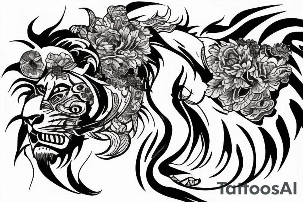 female lion in Irezumi style tattoo idea