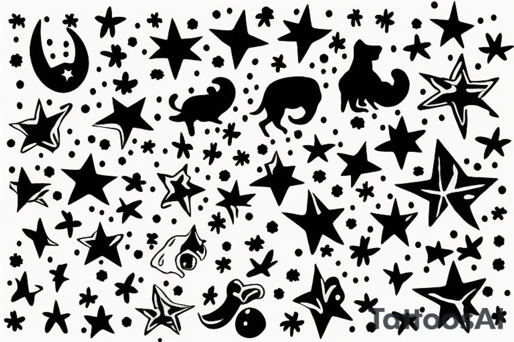 black dog with star-shaped spots tattoo idea