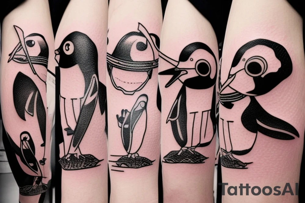 Cute penguin wielding katana tattoo idea