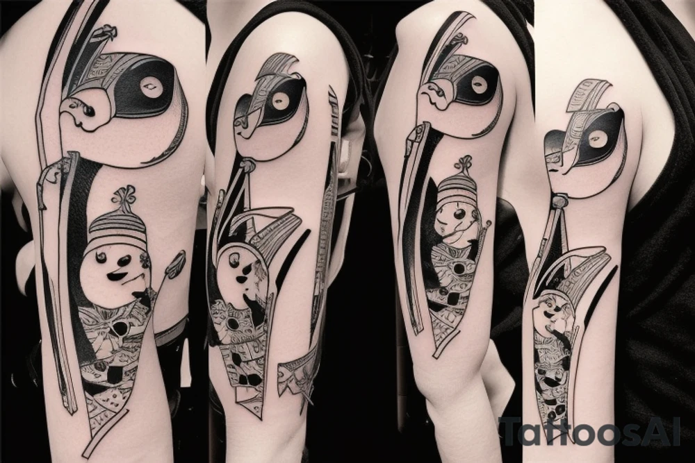 Cute penguin wielding katana tattoo idea