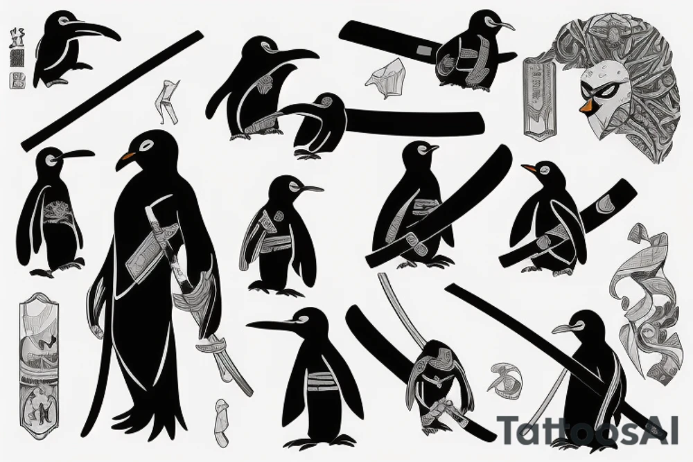 Penguin wielding katana with bandana tattoo idea