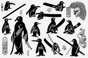 Penguin wielding katana with bandana tattoo idea