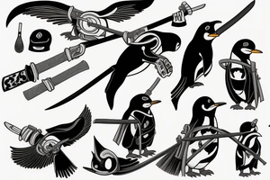 Penguin wielding katana with bandana tattoo idea