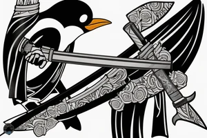 Penguin wielding katana with bandana tattoo idea