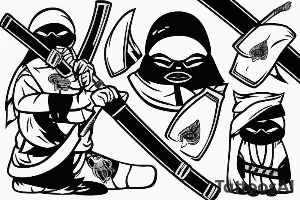 Penguin wielding katana with bandana tattoo idea