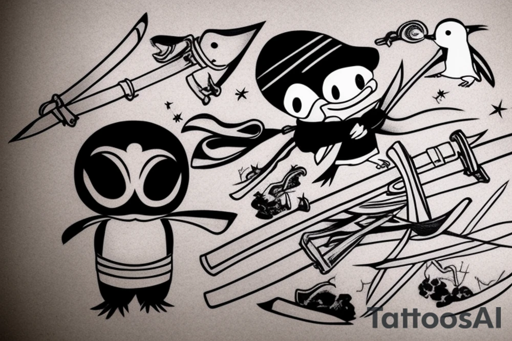 Penguin wielding katana with bandana tattoo idea