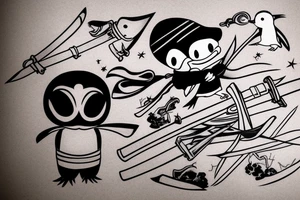 Penguin wielding katana with bandana tattoo idea