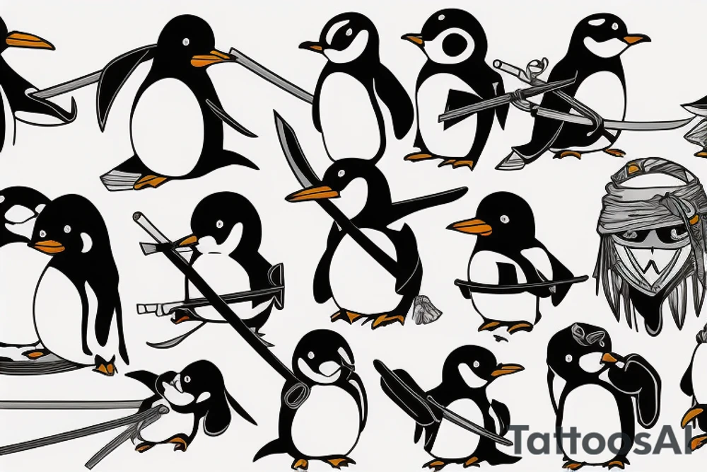 Penguin wielding katana with bandana tattoo idea